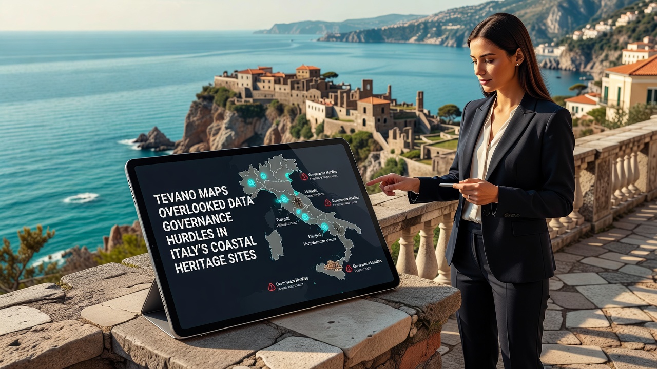 Detailed map interface showing data governance indicators at Italian heritage locations